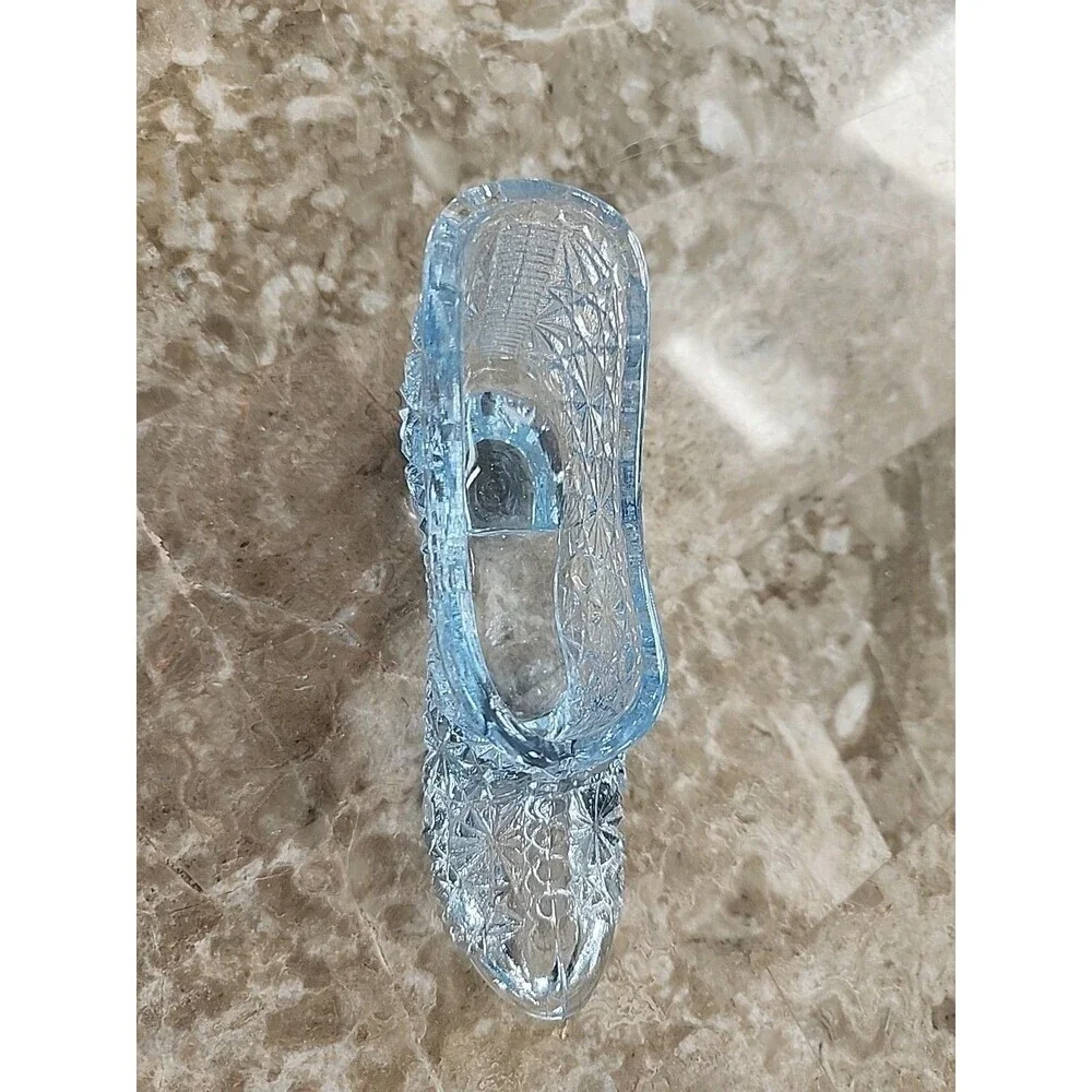 Vintage Light Blue Daisy & Button Glass Slipper